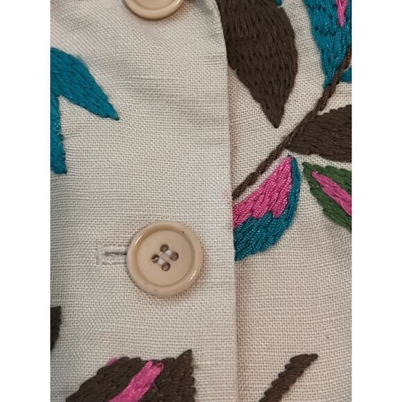 BCBGMaxAzria Embroidered Floral 3/4 Sleeve Cropped Blazer Beige Multi Women's S - Picture 10 of 10